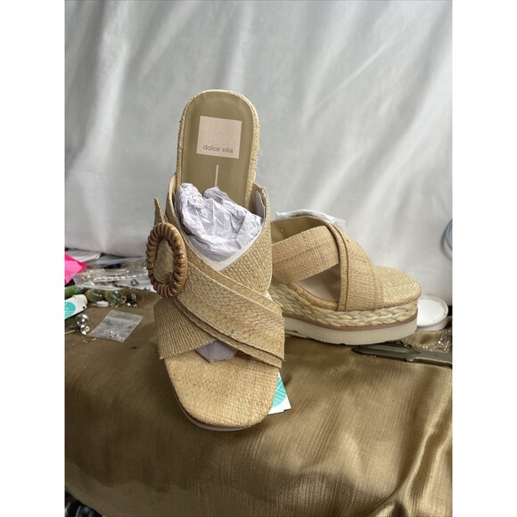 DOLCE VITA SANDALS LAURYN RAFFIA WEDGE SIZE US 7.5 NWOB Beach, school girl core - Picture 5 of 7